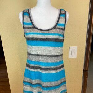 Marc Cain  Mohair Wool Blue Gray Striped Dress Sleeveless Sz 4